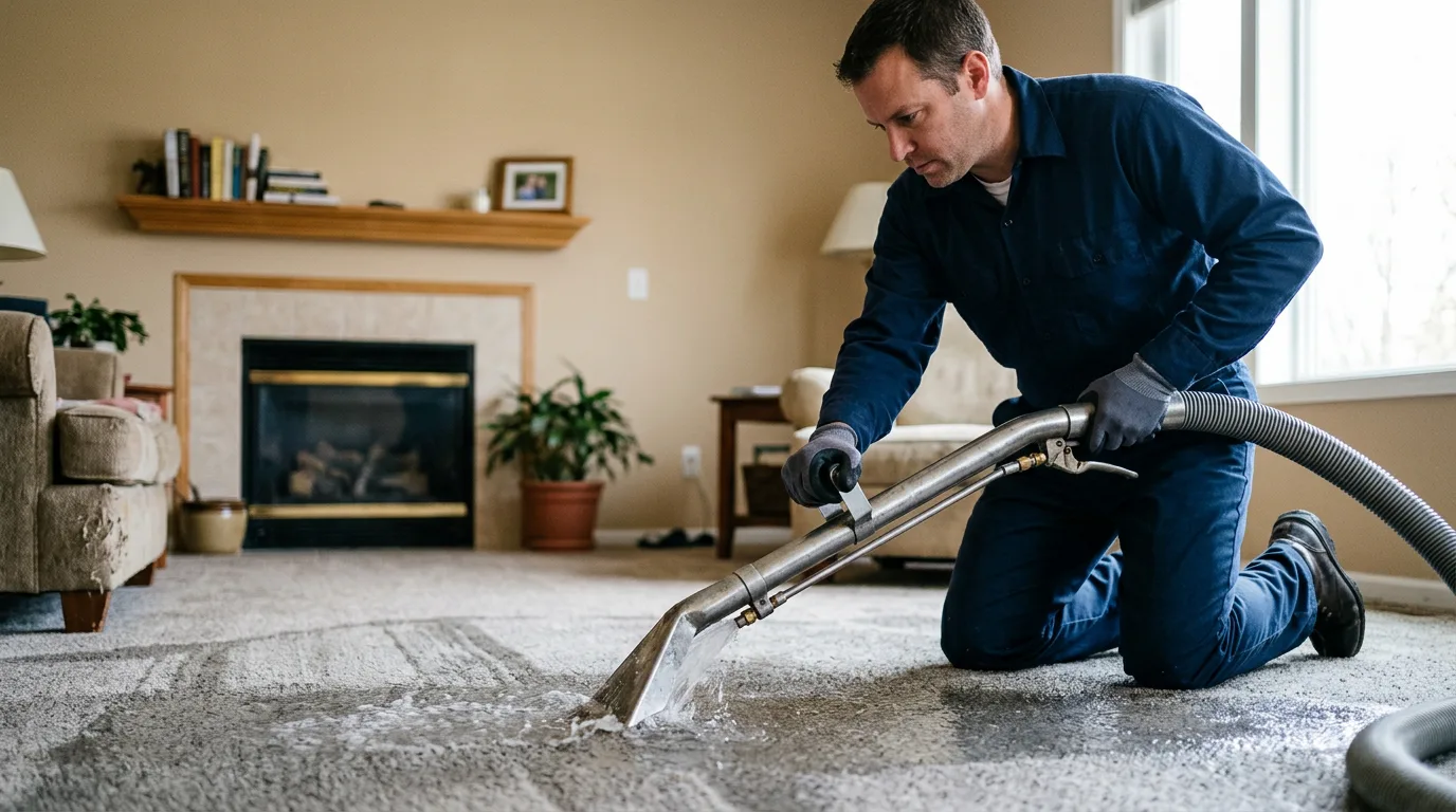 Water damage restoration technician working near Hasty, AR